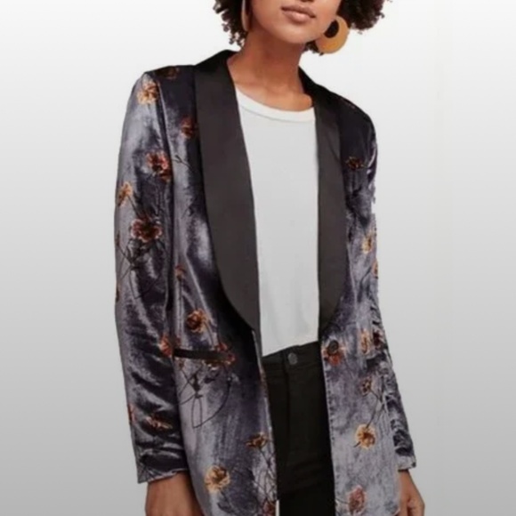 Anthropologie Floral Velvet Tuxedo Blazer Jacket - Picture 1 of 3